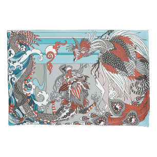 Jade Dragon and Gold Phoenix playing with a pearl Kissenbezug