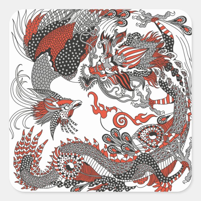 Jade Dragon und Gold Phoenix spielen mit einer Per Quadratischer Aufkleber (Vorderseite)