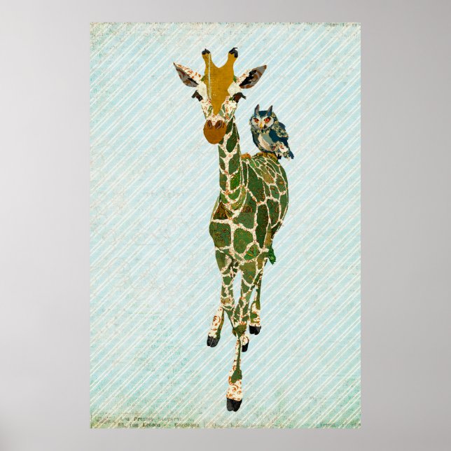 Jade Giraffe & Owl Art Poster (Vorne)