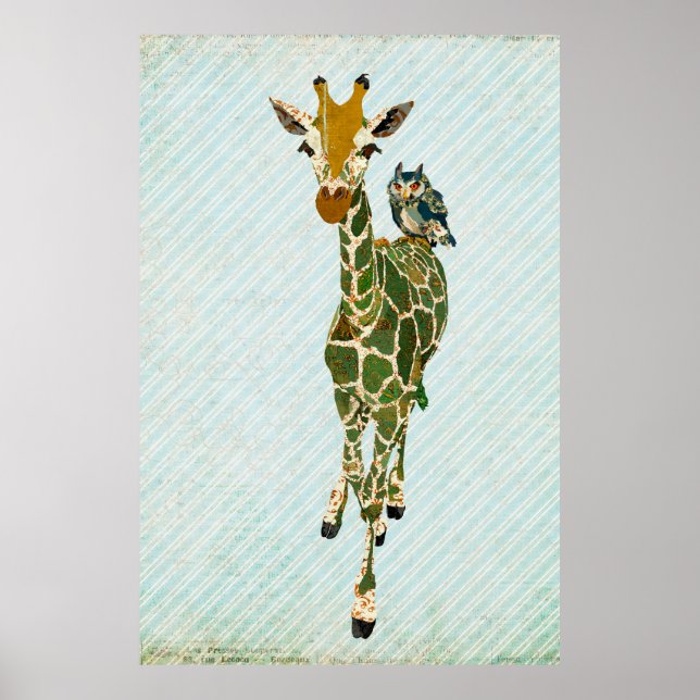 Jade Giraffe & Owl Art Poster (Vorne)