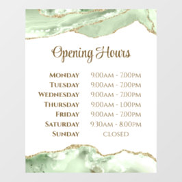 Jade green Agate Opening Stunden Window Cling Fensteraufkleber