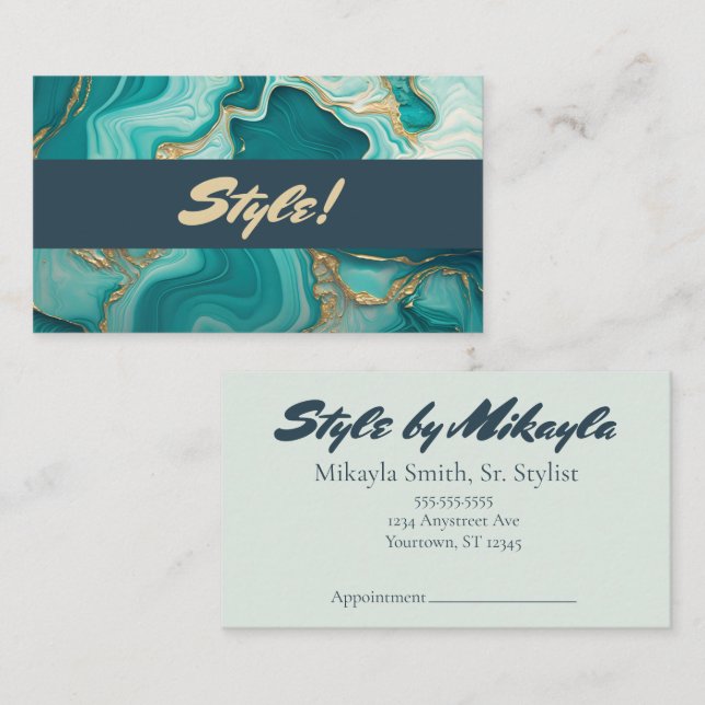 Jade Green and Gold Marble Style Beauty Hair Nails Visitenkarte (Vorne/Hinten)