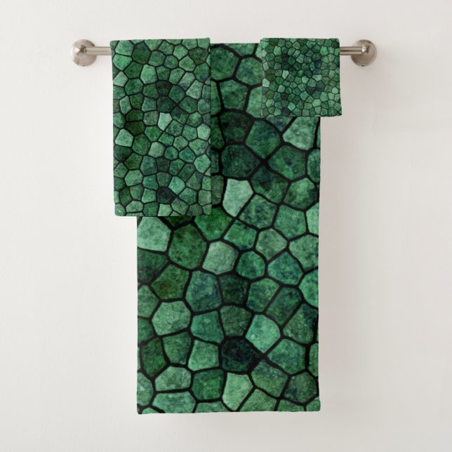Jade Green Cobbled Patchwork Terrazo Muster Badhandtuch Set (Insitu)