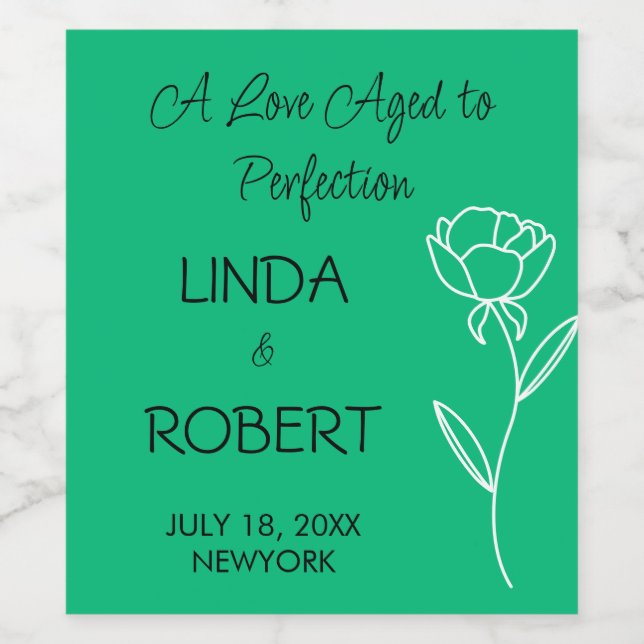 Jade Green Elegant Wedding Wine Label Weinetikett (Einzelnes Label)