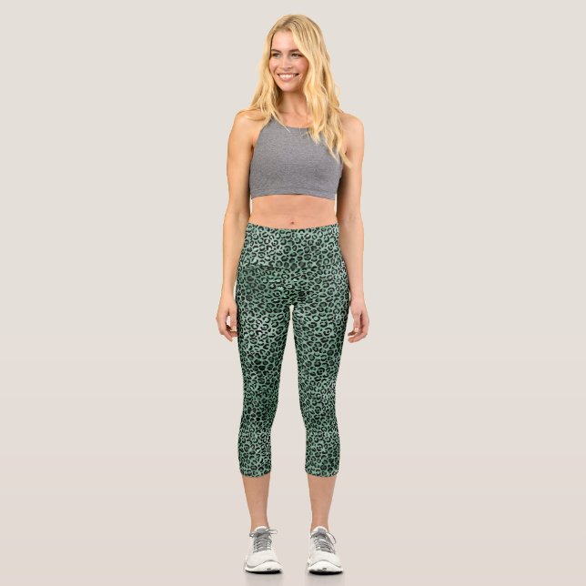 Jade Green Leopard Capri Leggings