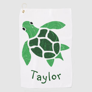 Jade Green Sea Turtle Mosaik mit Namen Golfhandtuch