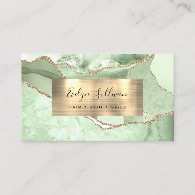 Jade Green und Gold Agate Business Card Visitenkarte (Vorderseite)