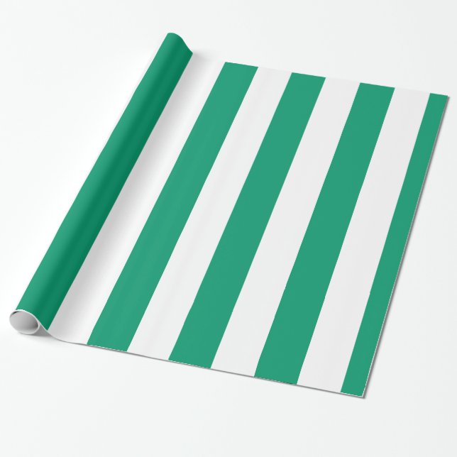 Jade Green White Extra Large Stripe Muster Geschenkpapier (Ungerollt)