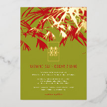 Jade Grün & Rotes Zen-Bambusblätter Chinesische Ho