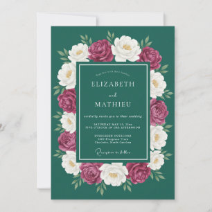 Jade-Magenta-Kranz-Hochzeit Einladung