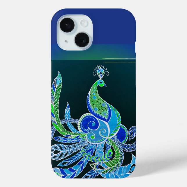 Jade Majesty Elegante Grün und Blau Pfau Case-Mate iPhone Hülle (Rückseite)