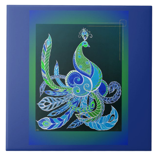 Jade Majesty Elegante Grün und Blau Pfau Fliese (Vorderseite)
