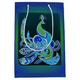Jade Majesty Elegante Grün und Blau Pfau Mittlere Geschenktüte