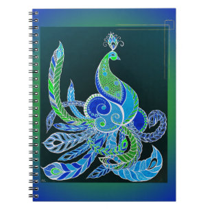 Jade Majesty Elegante Grün und Blau Pfau Notizblock