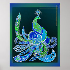Jade Majesty Elegante Grün und Blau Pfau Poster