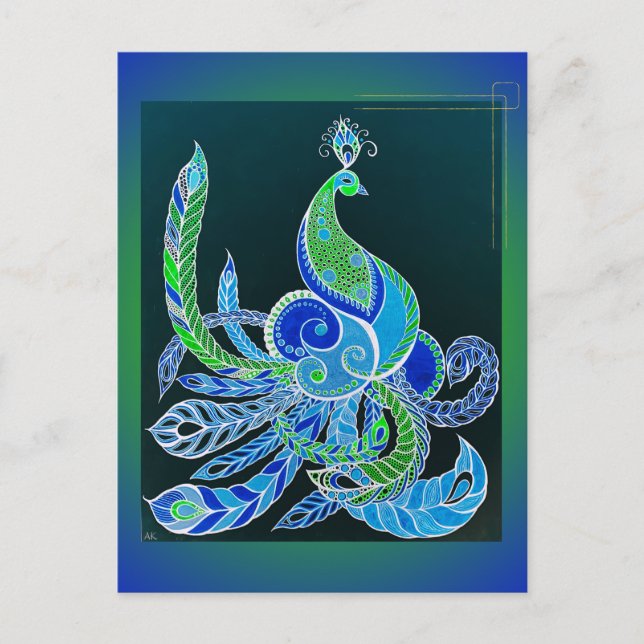 Jade Majesty Elegante Grün und Blau Pfau Postkarte (Vorderseite)
