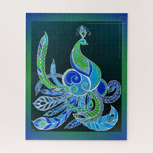 Jade Majesty Elegante Grün und Blau Pfau Puzzle (Vertikal)