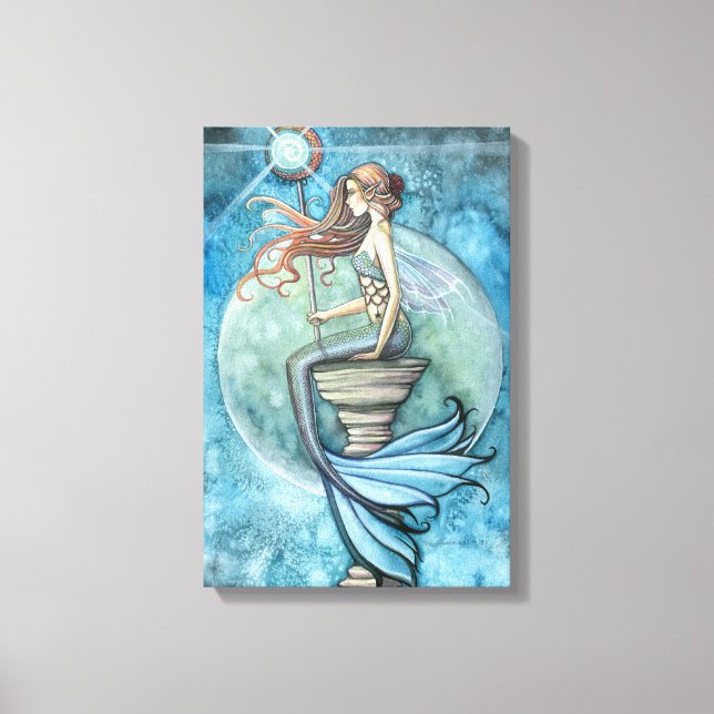 Jade Moon Mermaid Fantasy Art Wrapped Canvas Leinwanddruck (Vorderseite)