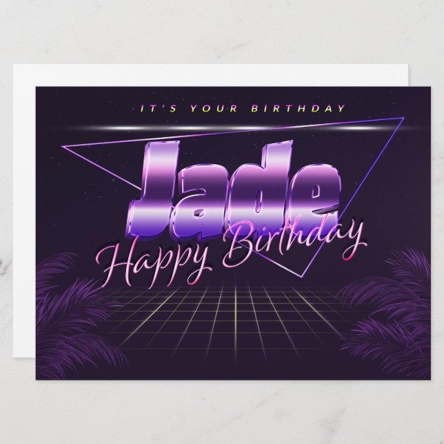 Jade Name Vorname lila retro Karte Geburtstag (Vorne/Hinten)
