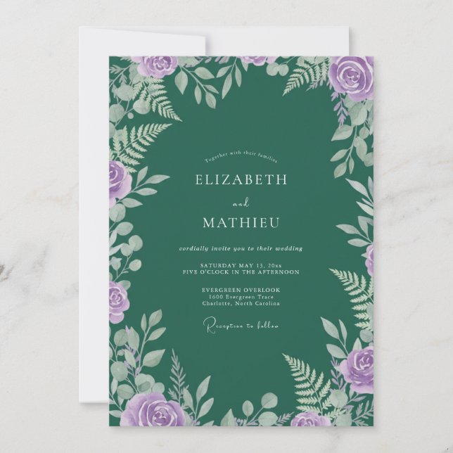 Jade Purple Leaf Hochzeit Einladung (Vorderseite)
