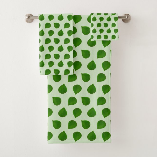 Jade Tree Green Blätter auf hellgrün Badhandtuch Set (Insitu)