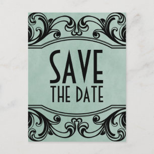 Jade Vintag Wirbel Save the Date Postcard Ankündigungspostkarte
