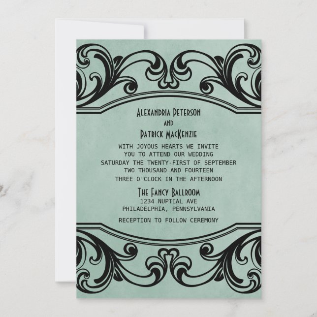 Jade Vintag Wirbel Wedding Invite Einladung (Vorderseite)