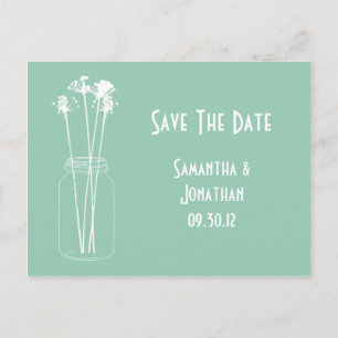 Jade-weiße Maurer-Glas-Wildblumen Save the Date Ankündigungspostkarte