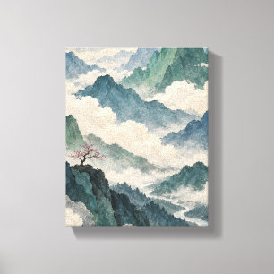 Jadeberge durch Papierwolken - Minimalistische Lan Leinwanddruck