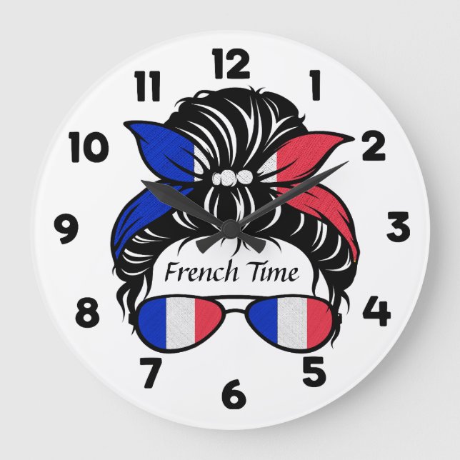 J'Adore France, French Time, Messy Bun Große Wanduhr (Vorderseite)