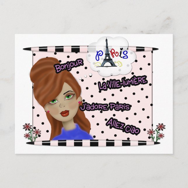 J'adore Paris Diva Postkarte (Vorderseite)