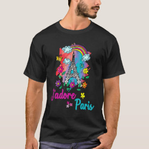 Jadore Paris Eiffel Tower Rainbow Blume und Hinter T-Shirt