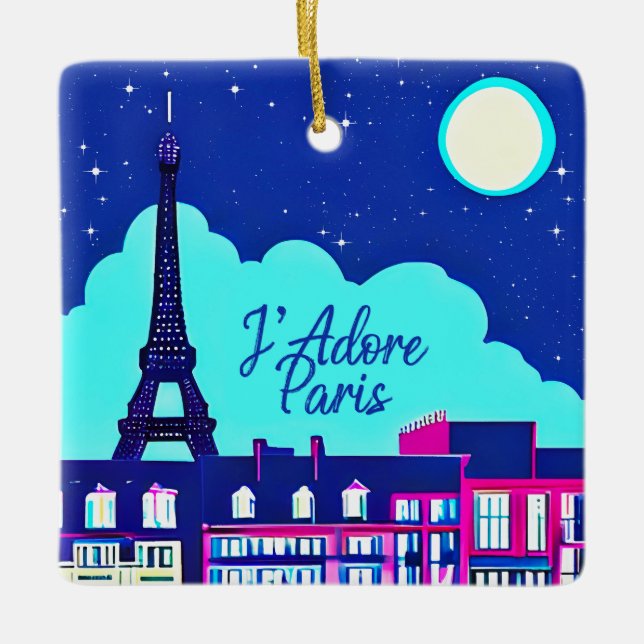 J'adore Paris - Fantasy Paris Unter dem Vollmond Keramikornament (Vorderseite)