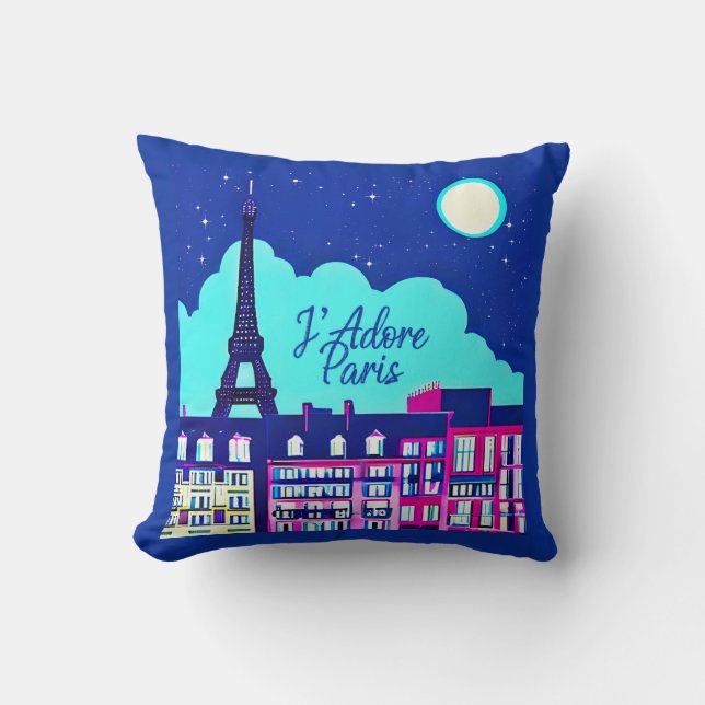 J'adore Paris - Fantasy Paris Unter dem Vollmond Kissen (Vorderseite)