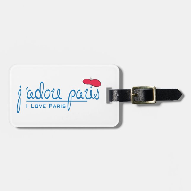 j'adore Paris (I Liebe Paris) mit roter Beete Gepäckanhänger (Vorderseite horizontal)
