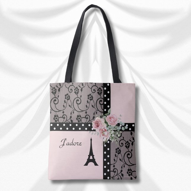 J'adore Pink und Black Paris Chic Tote Bag (J'adore Pink and Black Paris Chic Tote Bag)