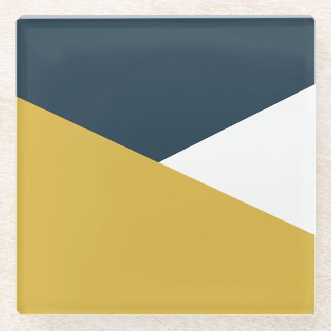 Jag Minimalistischer Farbblock Mustard Navy Glasuntersetzer (Vorderseite)