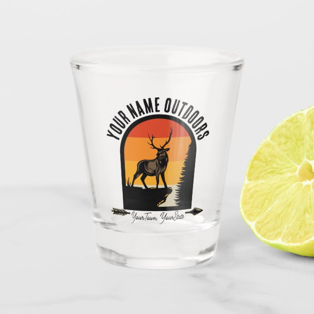 Jagd ADD NAME Außerhalb des Elk Wilderness Camp Schnapsglas (Vorderseite)