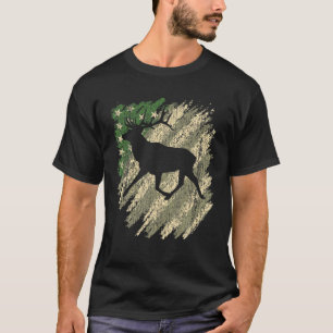 Jagd American Camouflage USA Flag Buck Whitetai T-Shirt