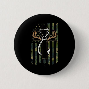 Jagd Angeln Glaube Hirsch Geweihe Kreuz Haken Chri Button