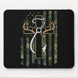 Jagd Angeln Glaube Hirsch Geweihe Kreuz Haken Chri Mousepad