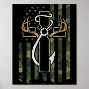 Jagd Angeln Glaube Hirsch Geweihe Kreuz Haken Chri Poster