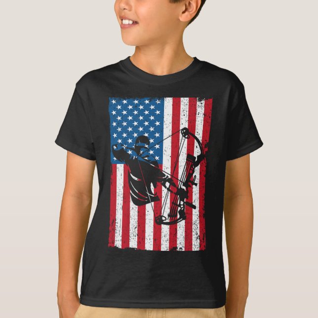 Jagd Archer American Flag Bowhunting Bowhunter T-Shirt (Vorderseite)