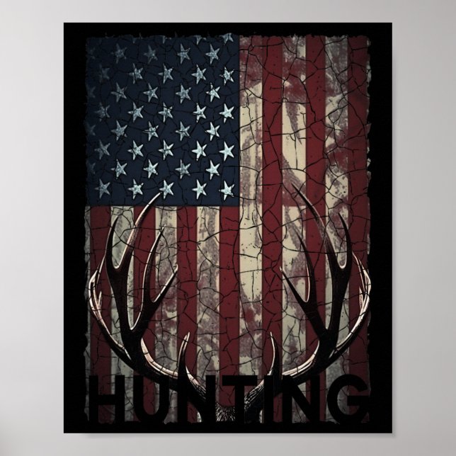 Jagd auf Hirsch Amerikanische Flagge Wilder Jäger  Poster (Vorne)