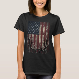 Jagd auf Hirsch Amerikanische Flagge Wilder Jäger  T-Shirt