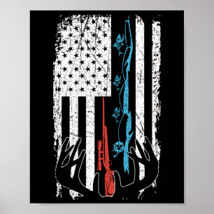 Jagd auf Hirsch unter amerikanischer Flagge Poster