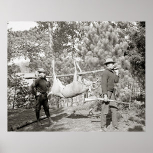 Jagd auf Hirsche, 1902. Altes Foto Poster