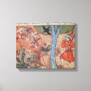 Jagd auf Vögel, aus dem Buch Kalila und Leinwanddruck