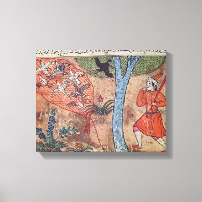 Jagd auf Vögel, aus dem Buch Kalila und Leinwanddruck (Vorderseite)