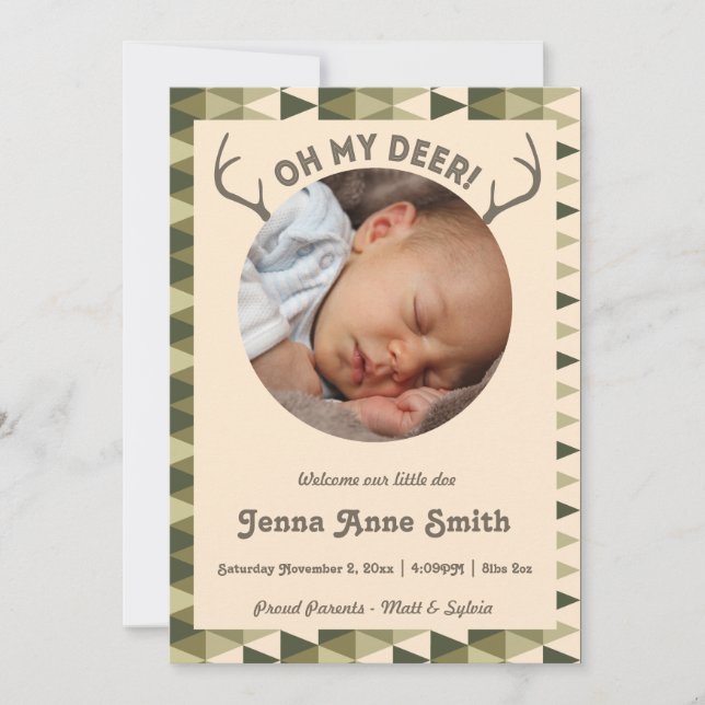 Jagd Birth Antlers Announcement Girl oder Junge Ankündigung (Vorderseite)